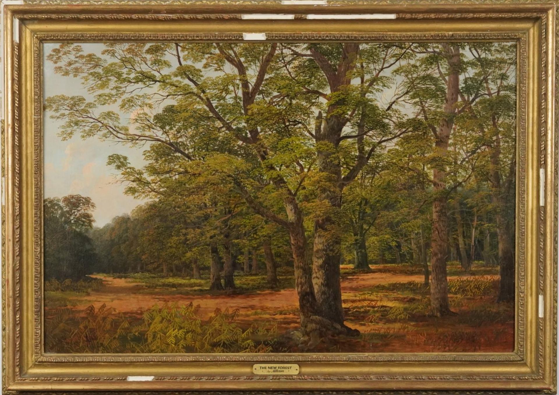 Richard Allam - Wooded landscape, 19th century oil on canvas, applied plaque inscribed The New - Bild 2 aus 5