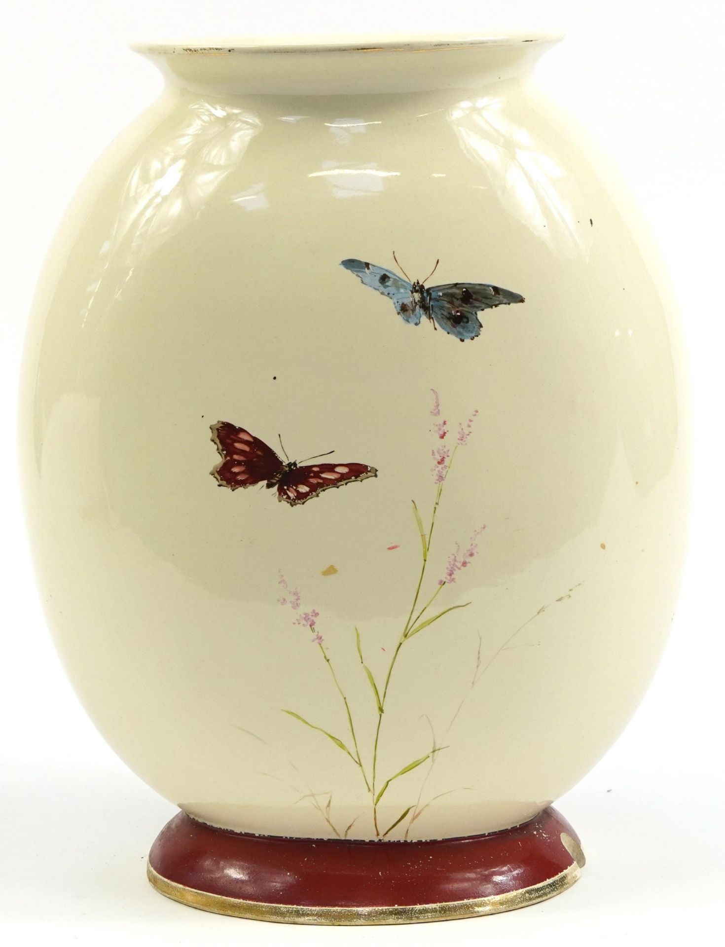 Large Victorian aesthetic vase hand painted with two birds on a branch with flowers, 37.5cm high - Bild 2 aus 3