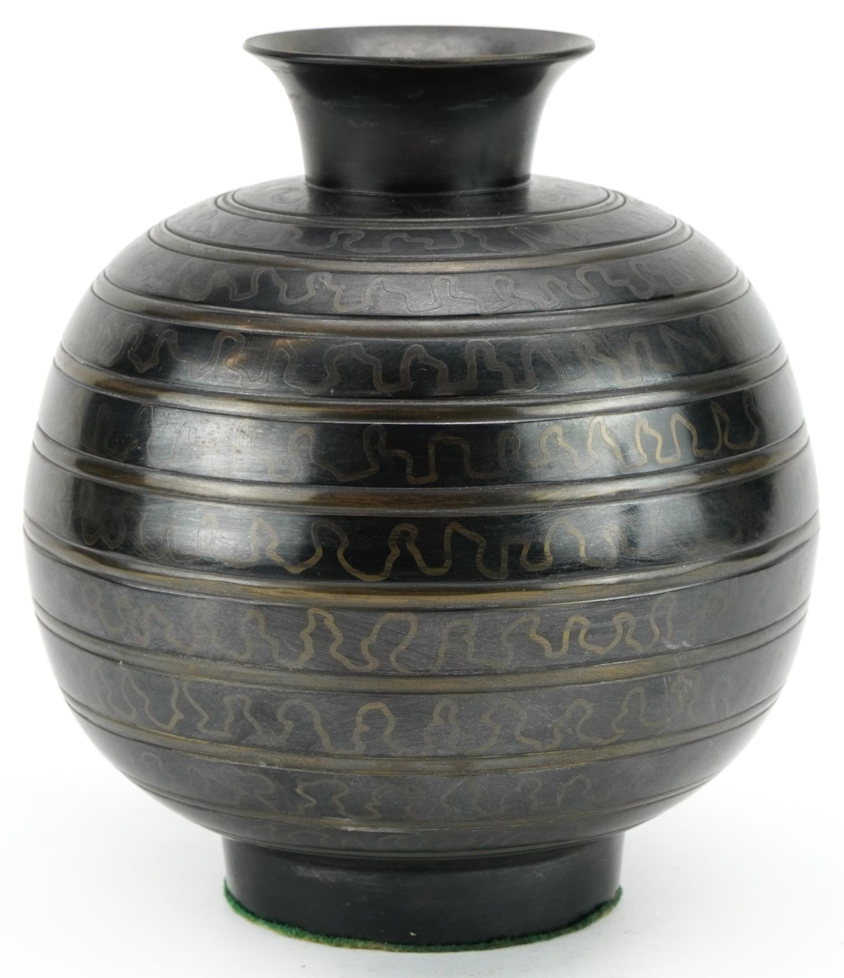 Unusual Asian two tone bronze globular vase, possibly Japanese, 19cm high