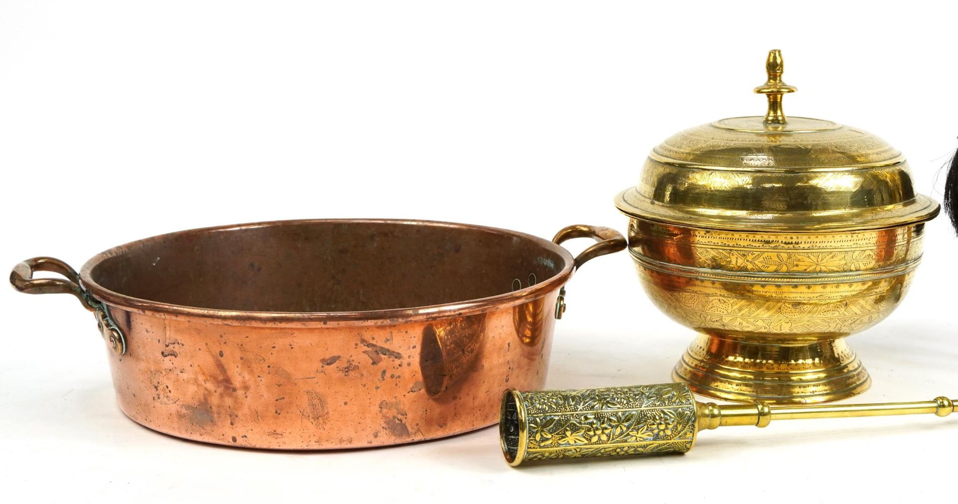 Antique and later metalware including fireside companion set and circular copper preserve pan, the - Image 2 of 3