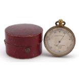Negretti & Zambra, 19th century brass cased travelling pocket compensated barometer with silvered