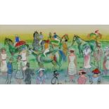 Manner of Raoul Dufy - At the Paddock, horseracing scene, French school gouache and watercolour,