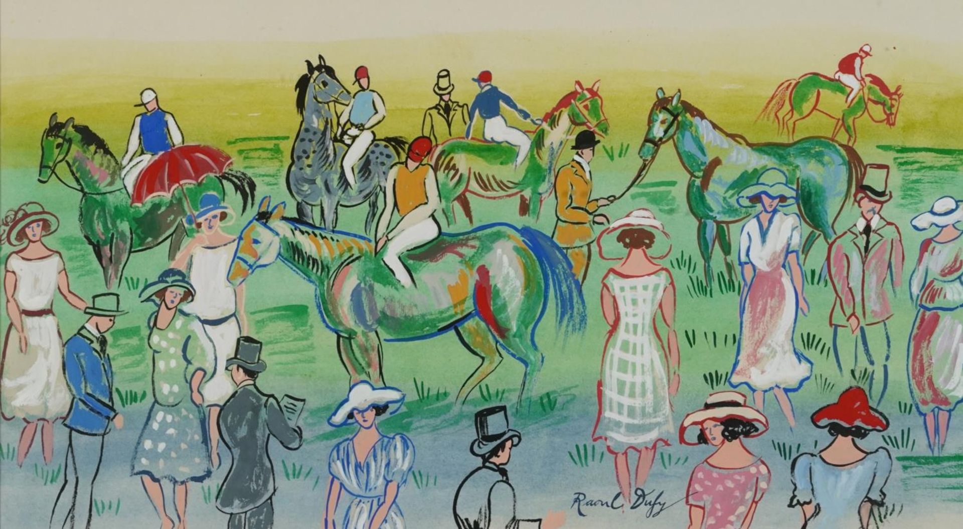 Manner of Raoul Dufy - At the Paddock, horseracing scene, French school gouache and watercolour,