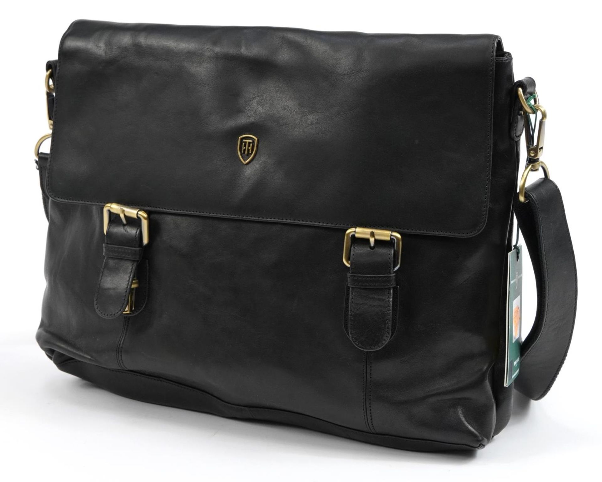 Tumble & Hide, Italian black leather shoulder bag with cloth protector bag, 40cm wide