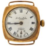 Thomas Russell & Son, gentlemen's 9ct gold trench style manual wind wristwatch with subsidiary