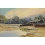 Ashton Cannell - Brentford Creek, watercolour, The Wapping Group of Artists label verso, mounted,