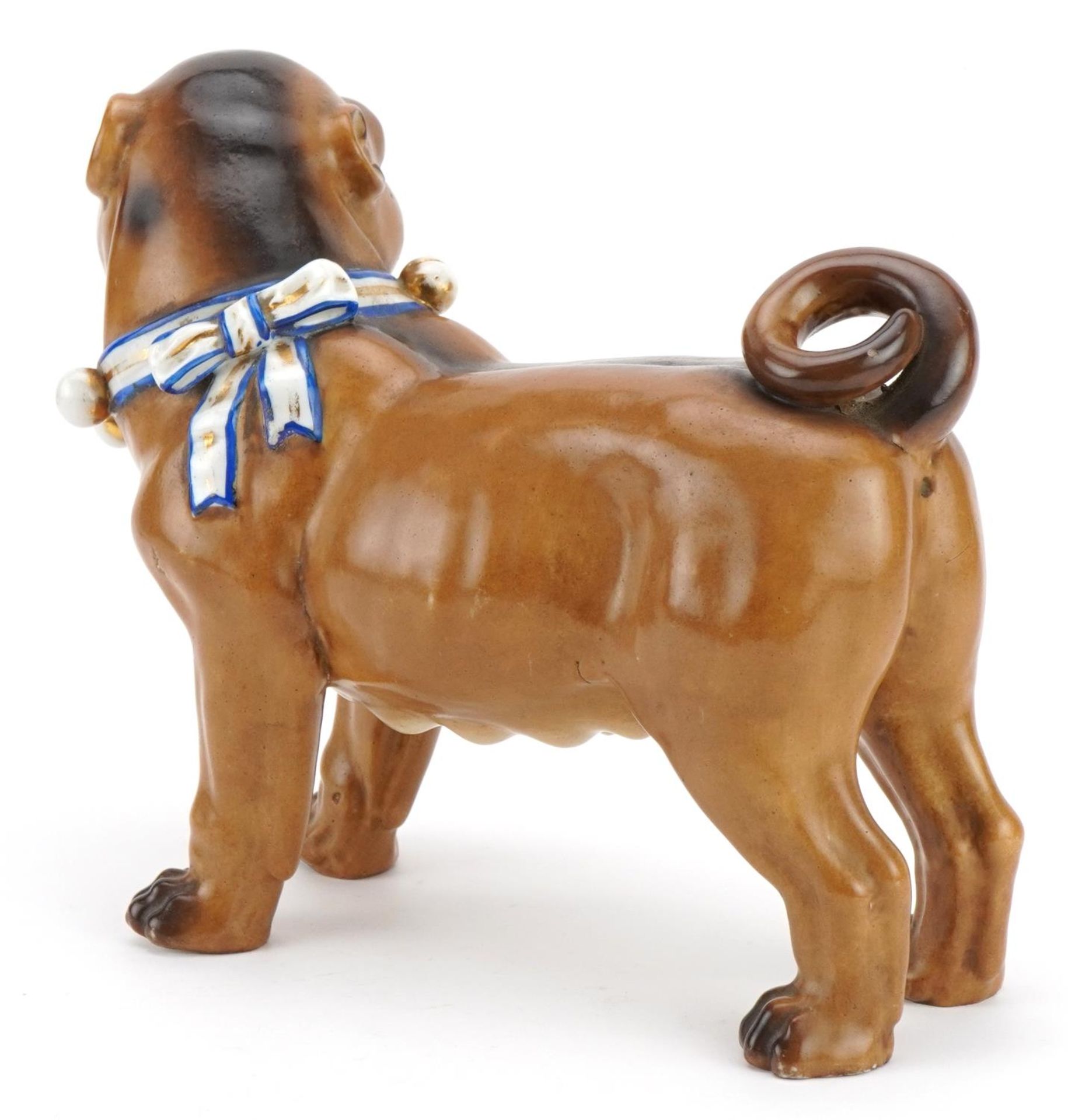 19th century continental porcelain model of a Pug dog, impressed marks and numbers to the feet, 24cm - Image 2 of 3