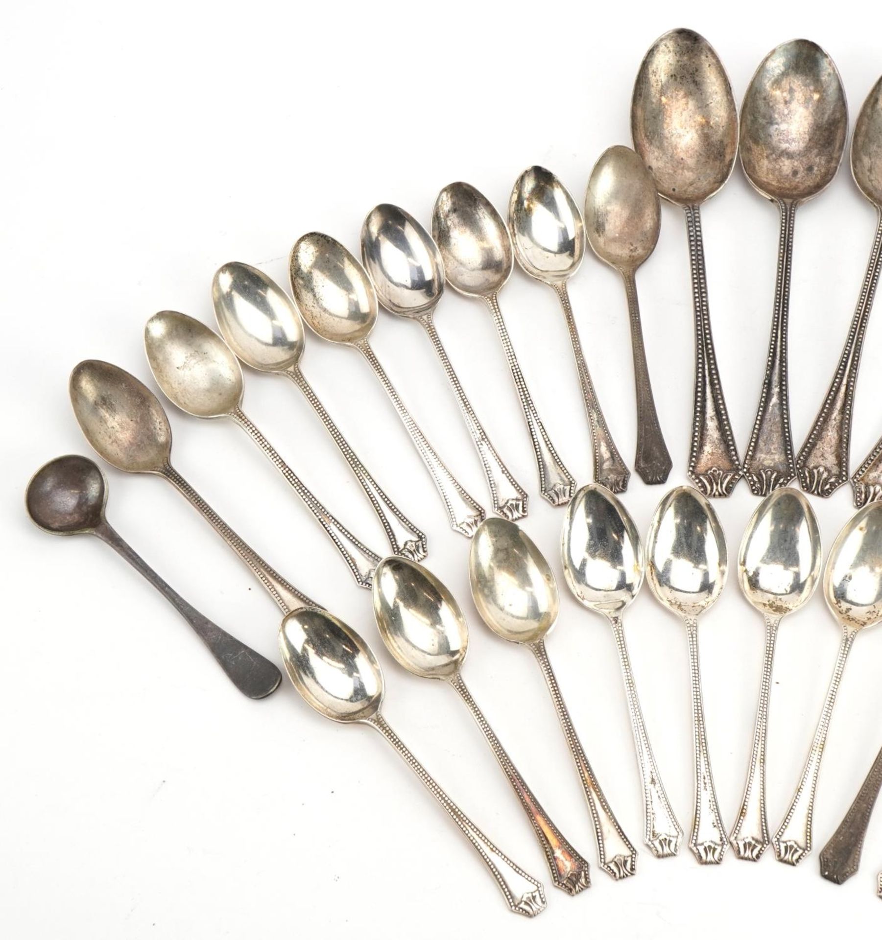 Collection of silver tablespoons and teaspoons, various hallmarks, the largest 18cm in length, total - Image 2 of 5