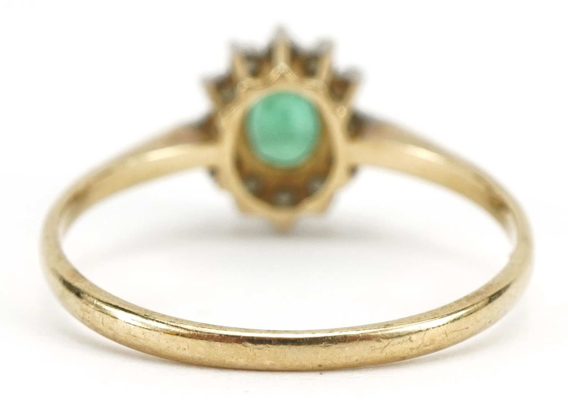 9ct gold emerald and diamond cluster ring, size N, 1.4g - Bild 2 aus 3