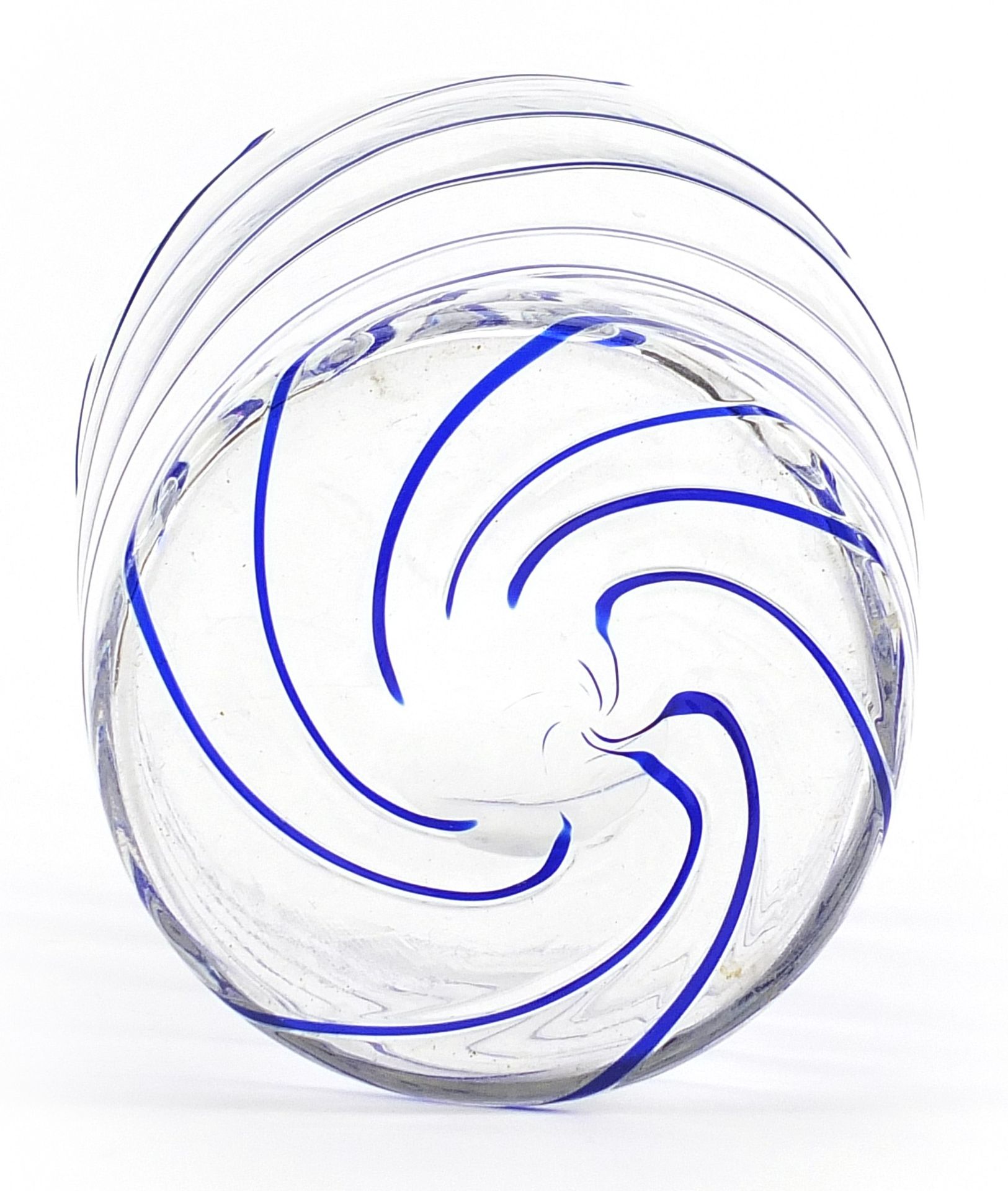 Large clear and blue swirl glass vase, 30cm high - Image 3 of 3