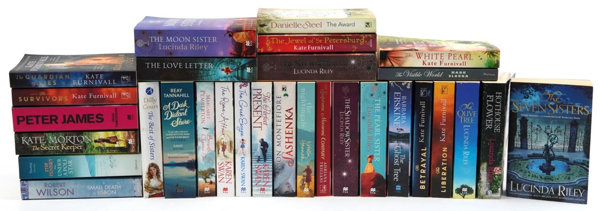 Assorted paperback novels including Simon Montefiore, Robert Wilson, Lucinda Riley and Kate