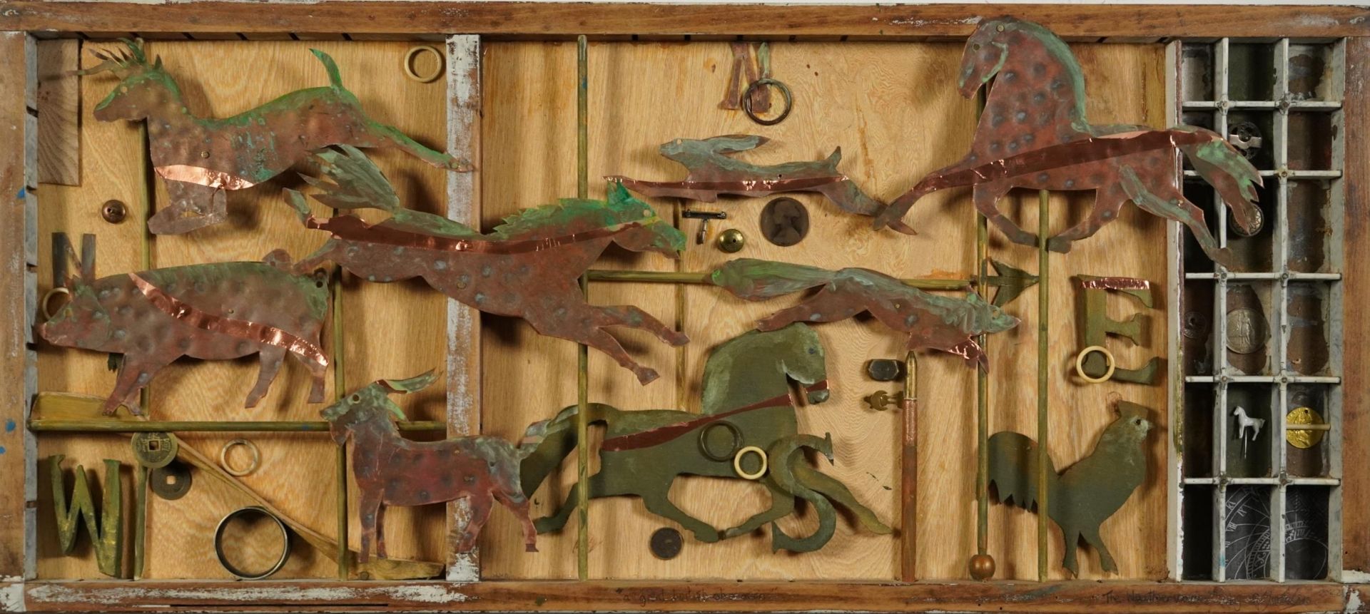 Clive Fredriksson - The Weathervane, Horses, farm animals and foxes, 3D metal and mixed media,