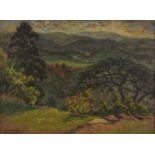 Stanley Colborn - Landscape with houses before mountains, pastel, framed and glazed, 56cm x 41cm