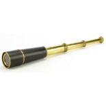 Naval interest leather bound brass three draw telescope, 46cm in length when extended