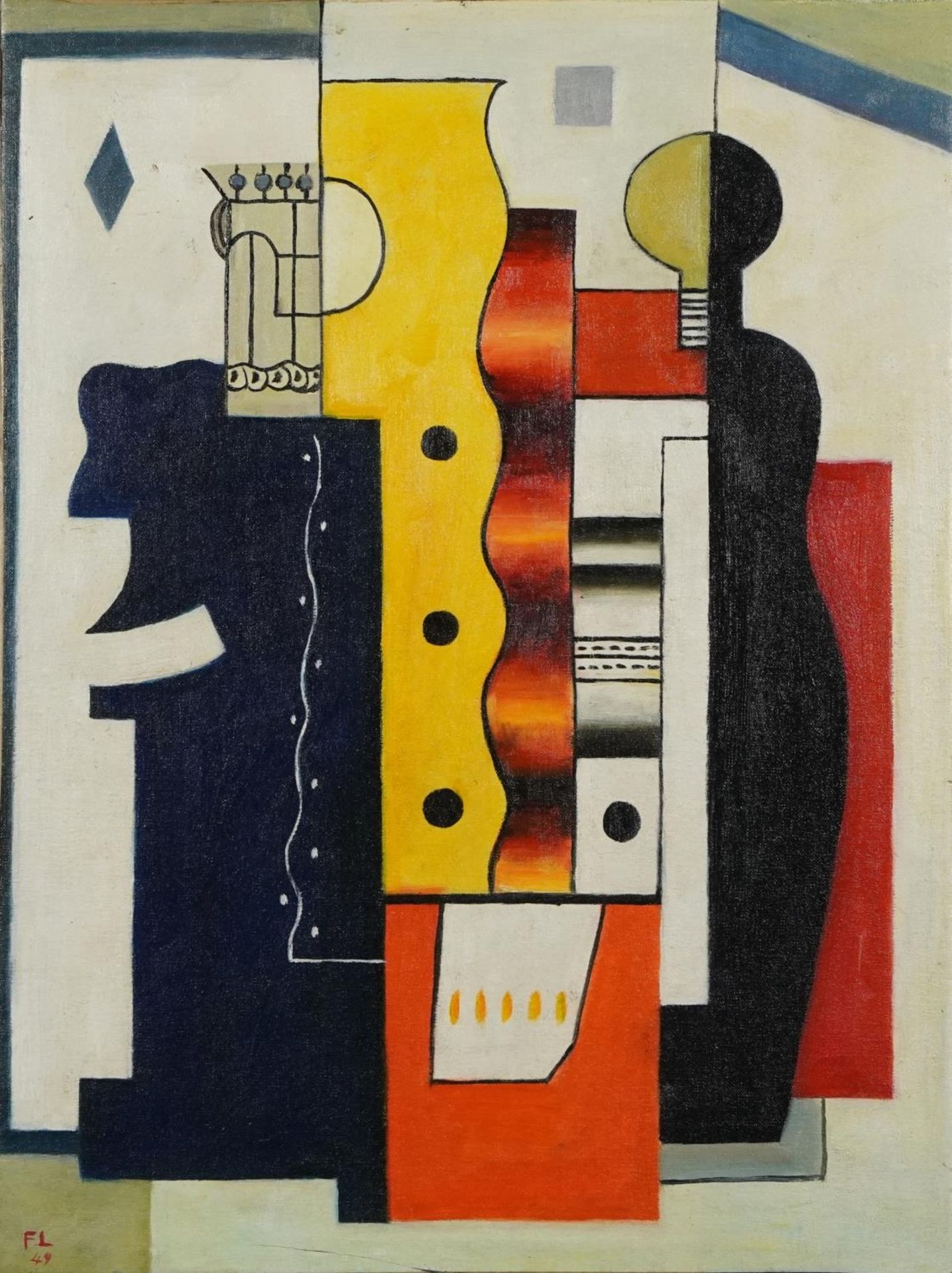 Manner of Fernand Leger - Surreal composition with figures, French school oil on canvas, unframed,
