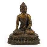 Chino Tibetan partially gilt bronze figure of Buddha, 19cm high