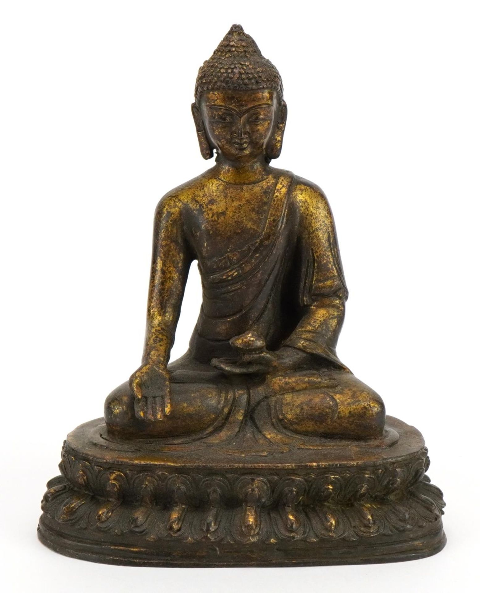 Chino Tibetan partially gilt bronze figure of Buddha, 19cm high
