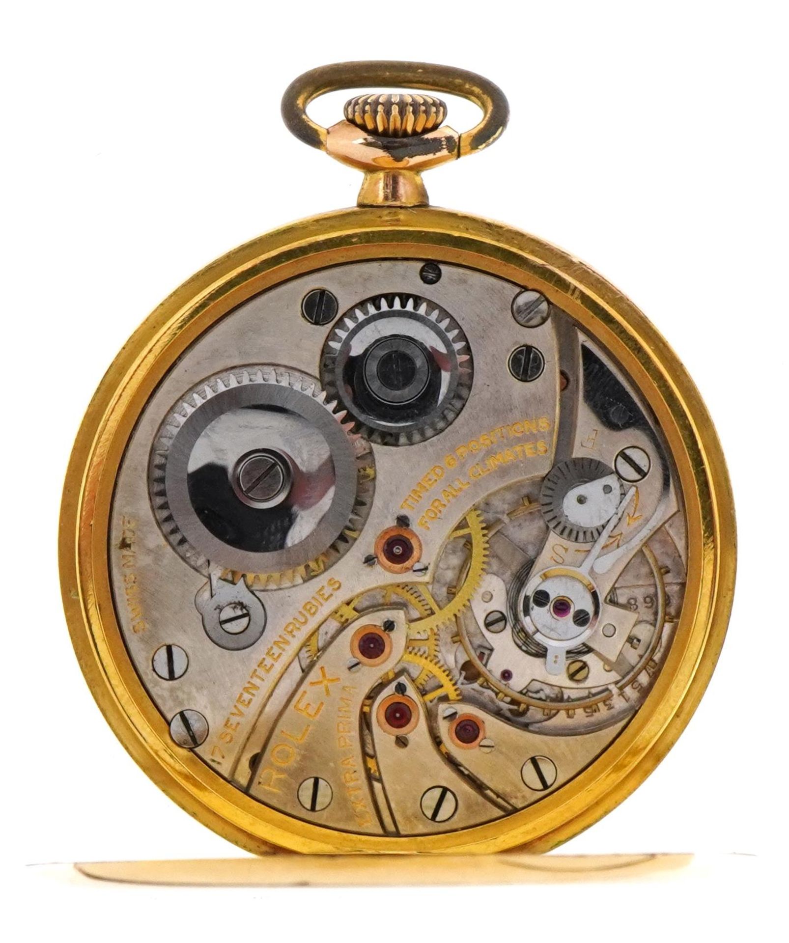 Rolex for C Bucherer, Lucerne, 14ct gold plated open face pocket watch with subsidiary dial, the - Image 4 of 5