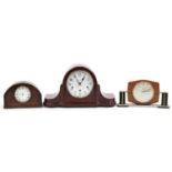Three mantle clocks including Art Deco Metamec and Napoleon hat shaped clock with Westminster chime,