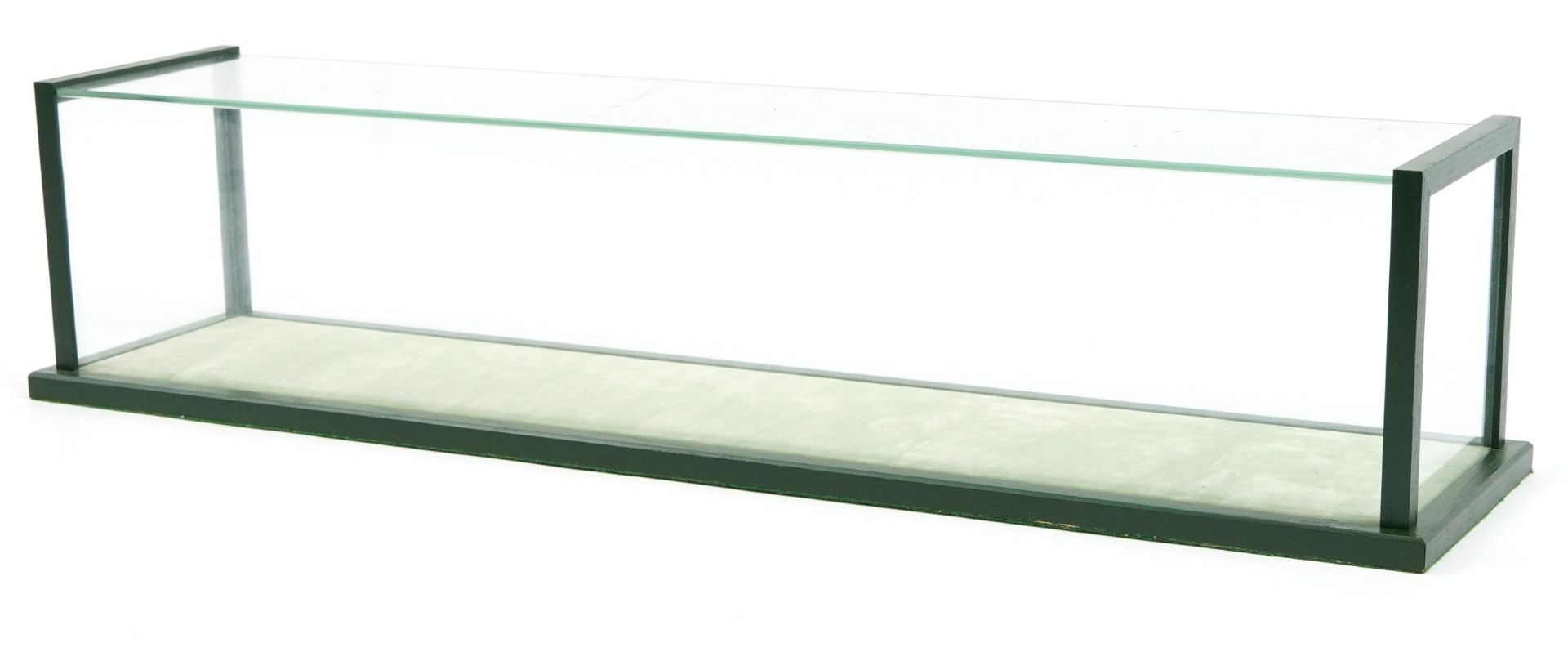 Glazed collector's model display case, 14.5cm H x 65.5cm W x 15.5cm D