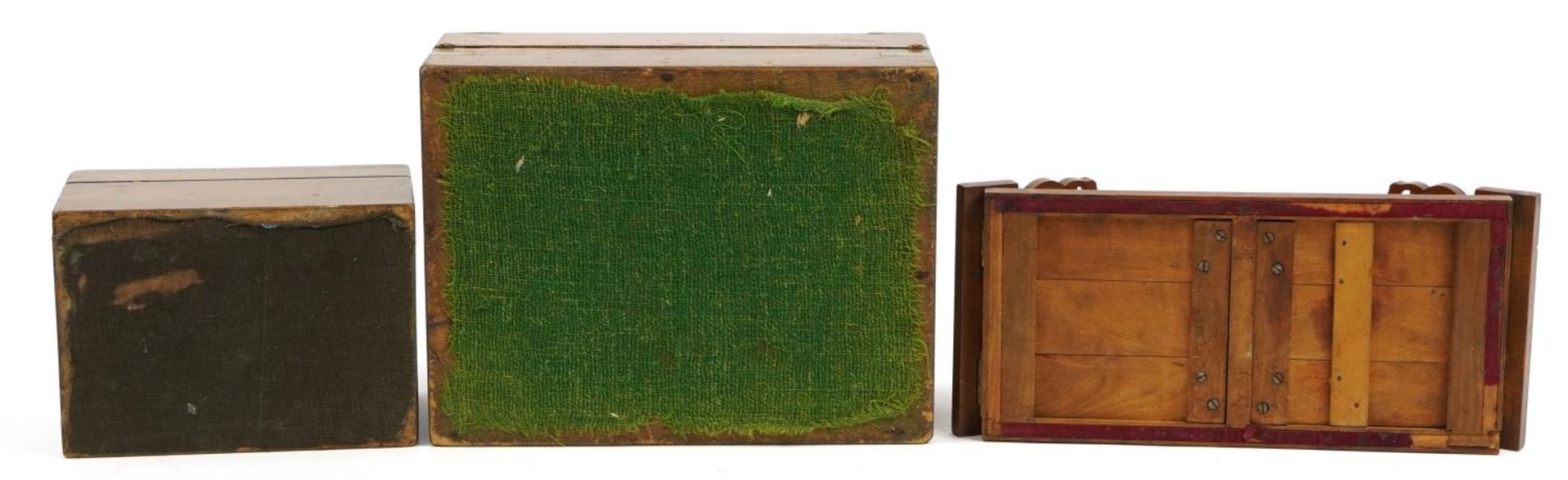 19th century campaign style mahogany writing slope, inlaid workbox and a folding book slide, the - Bild 4 aus 4