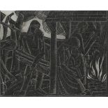 After David Jones - Family at the Hearth, wood engraving, inscribed verso, published by St Dominic's