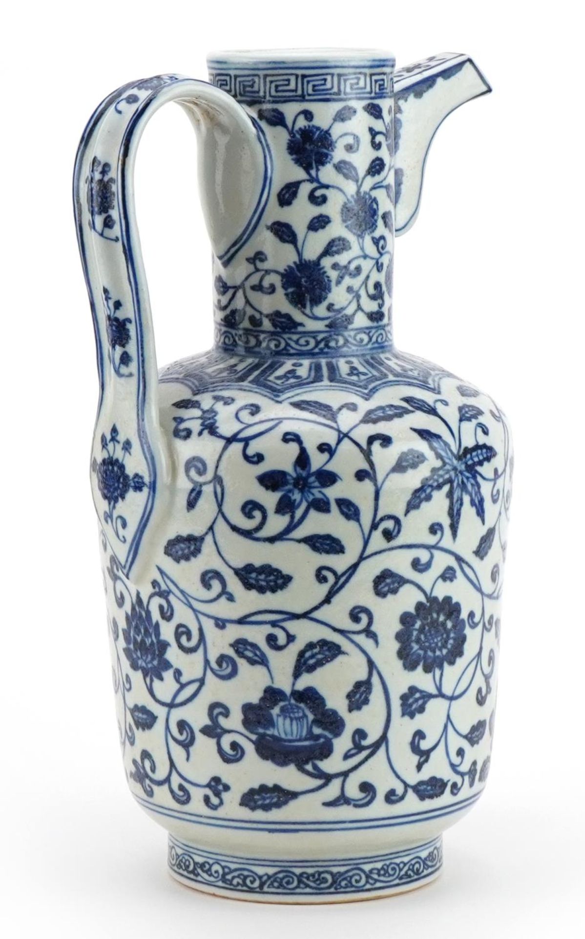 Chinese Islamic blue and white porcelain water jug hand painted with flowers, 34cm high - Bild 2 aus 3