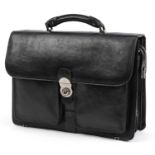 S Babila, Italian black leather briefcase bag, 42cm wide