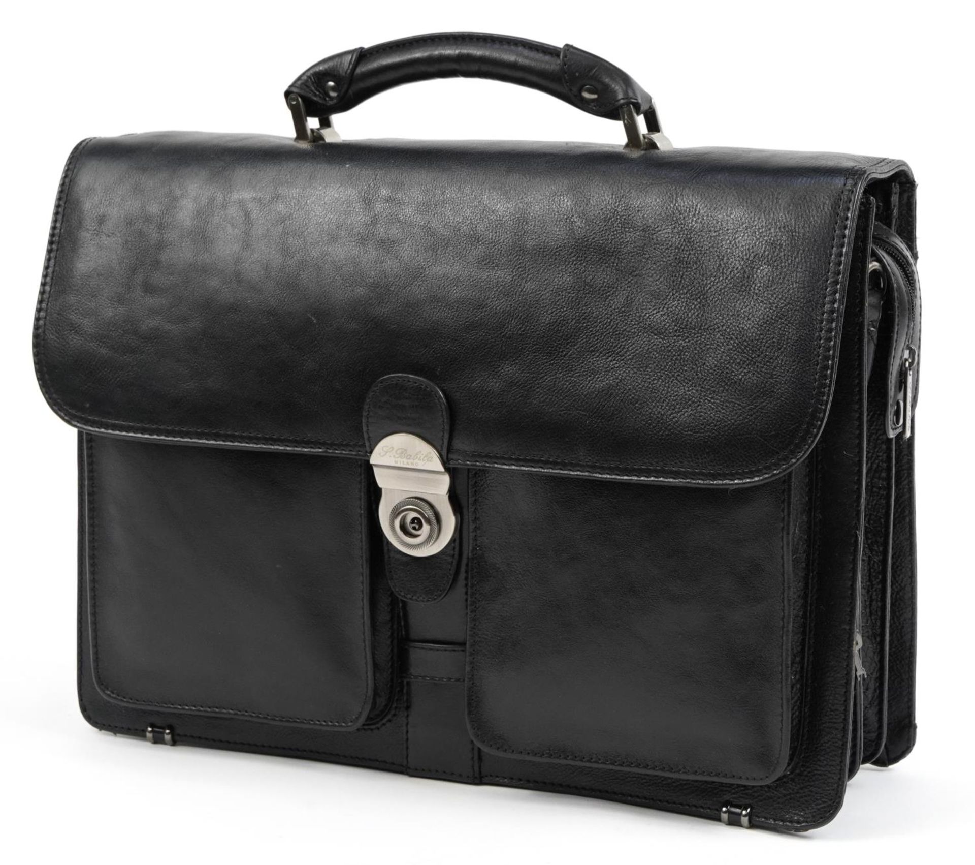 S Babila, Italian black leather briefcase bag, 42cm wide