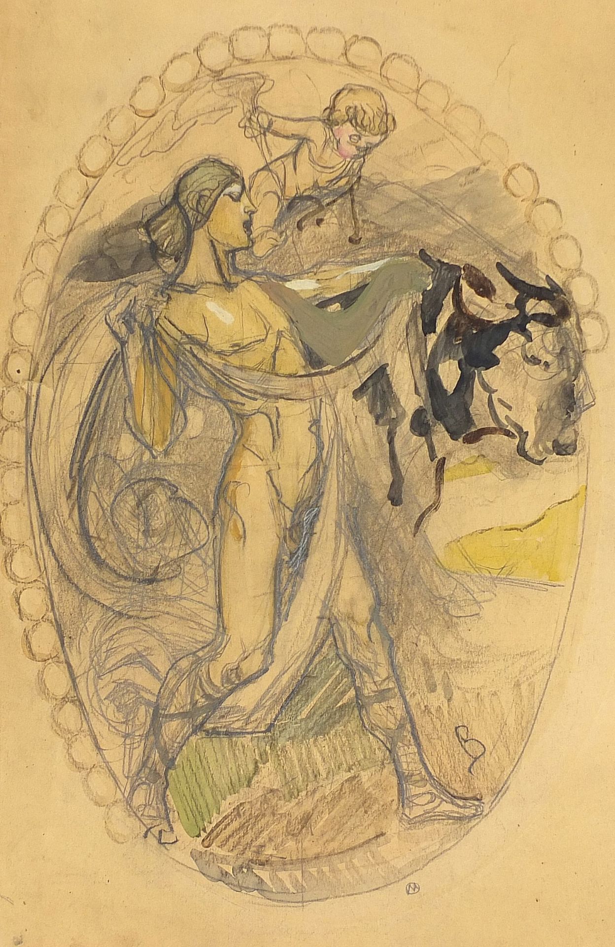 After Victor Borisow-Musatow 1903 - Sketch for project Villa, Russian Art Nouveau Symbolist mixed