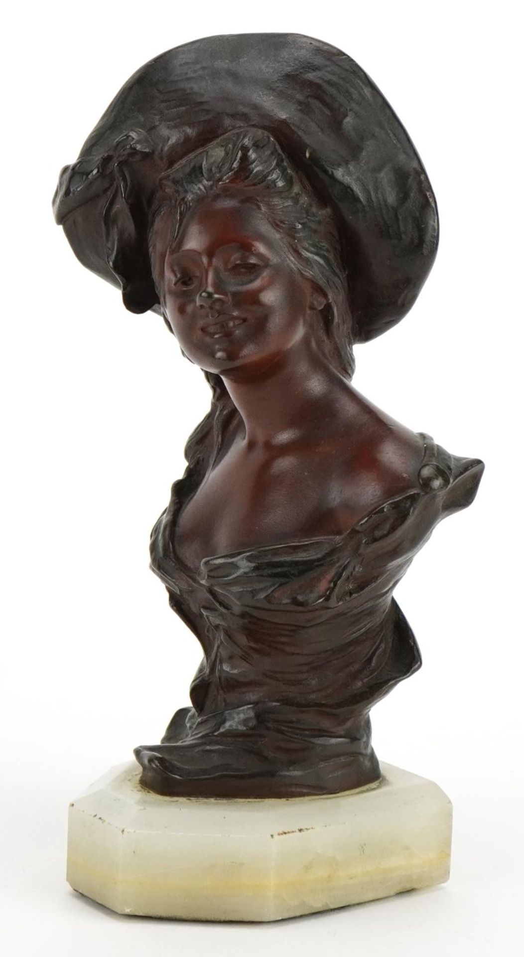 Georges Van der Straeten, Art Nouveau patinated bronze bust of a female, Society des Bronzes de