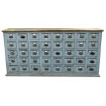 Large antique pine forty drawer haberdashery cabinet housing an extensive collection of tools and