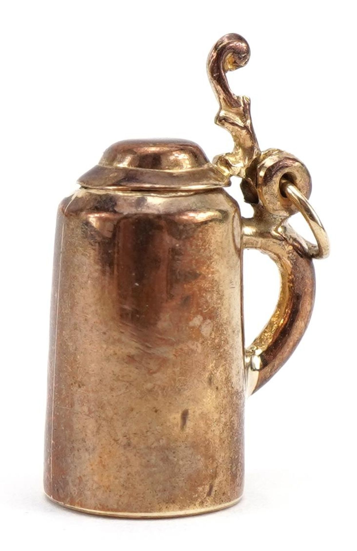 9ct gold opening beer stein charm, 2.1cm high, 1.5g