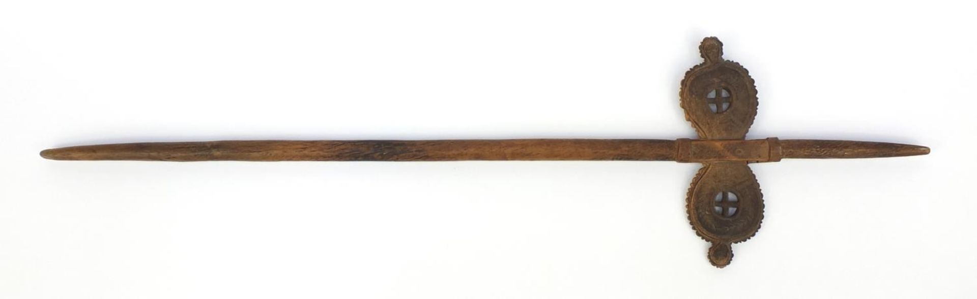 Scandinavian carved wooden pole, 80cm long - Image 3 of 3