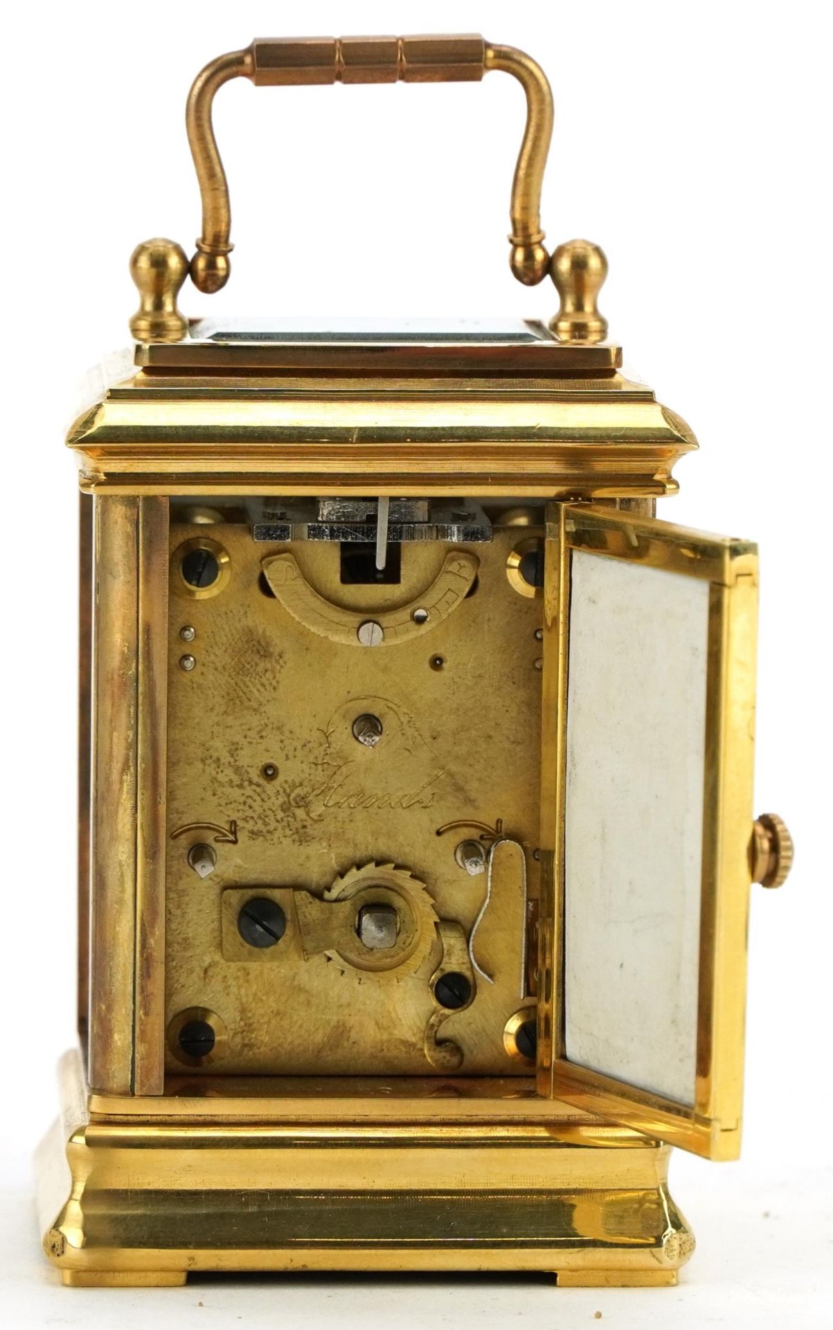 Miniature brass carriage clock with Sevres type panels and Roman numerals, 8.5cm high - Image 3 of 4