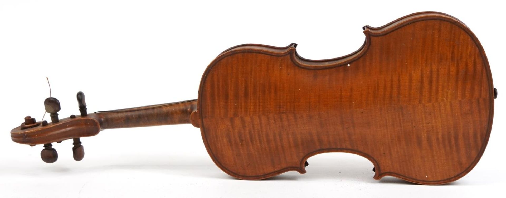 Old wooden violin with scrolled neck, the violin back 14 inches in length - Image 2 of 2