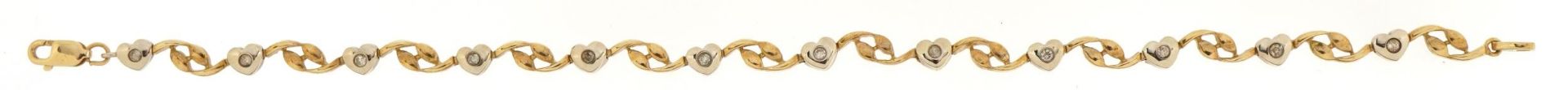 10ct two tone gold love heart bracelet set with diamonds 18.5cm in length, 5.5g - Image 2 of 4