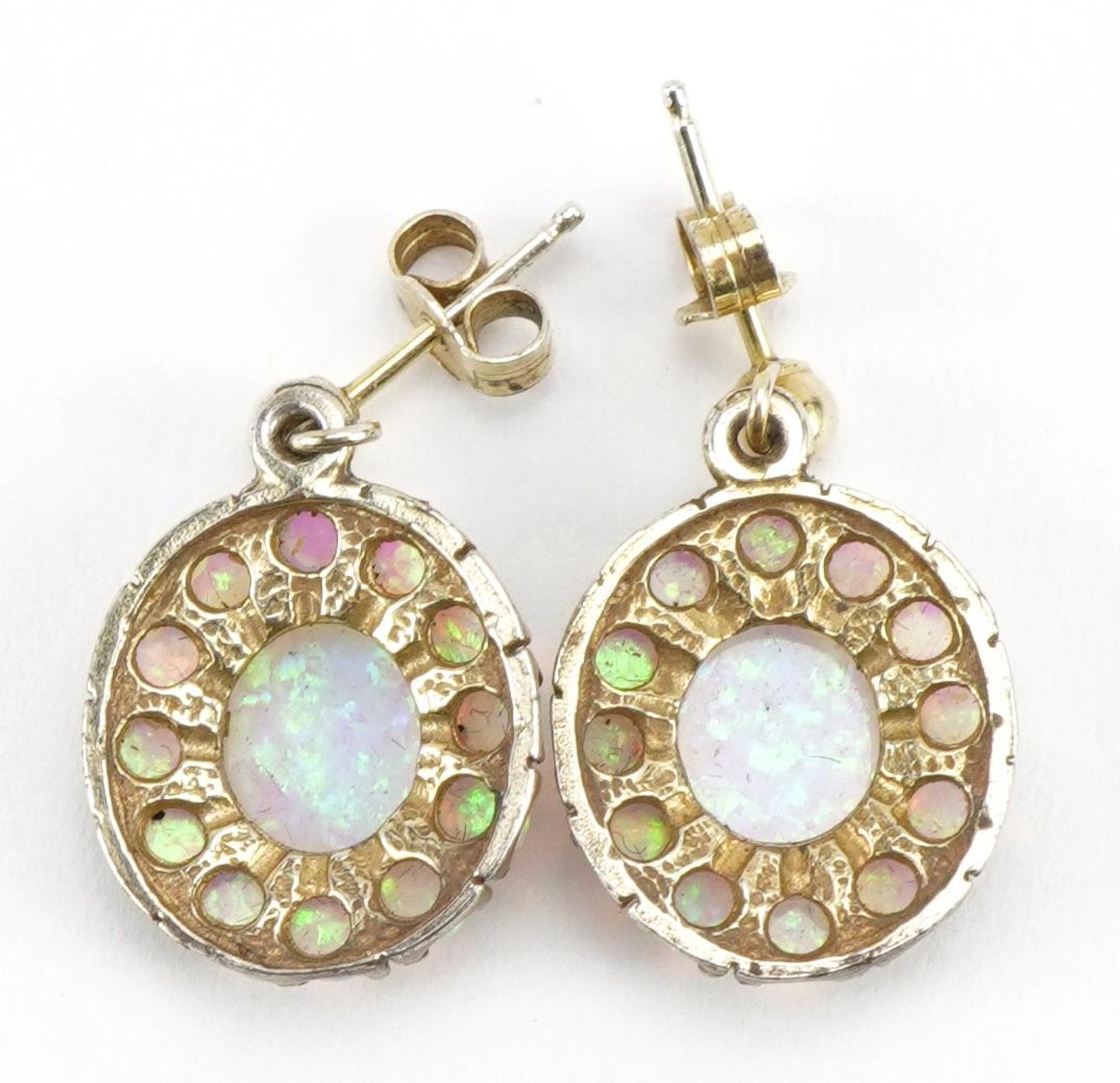 Pair of silver Gibson opal style cluster drop earrings, 2.1cm high, 3.0g - Bild 2 aus 2