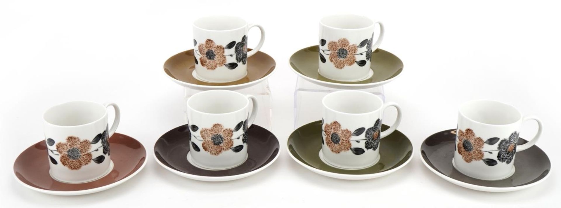 Set of six Susie Cooper coffee cans and saucers decorated with flowers, with box, the saucers 14cm - Image 2 of 5