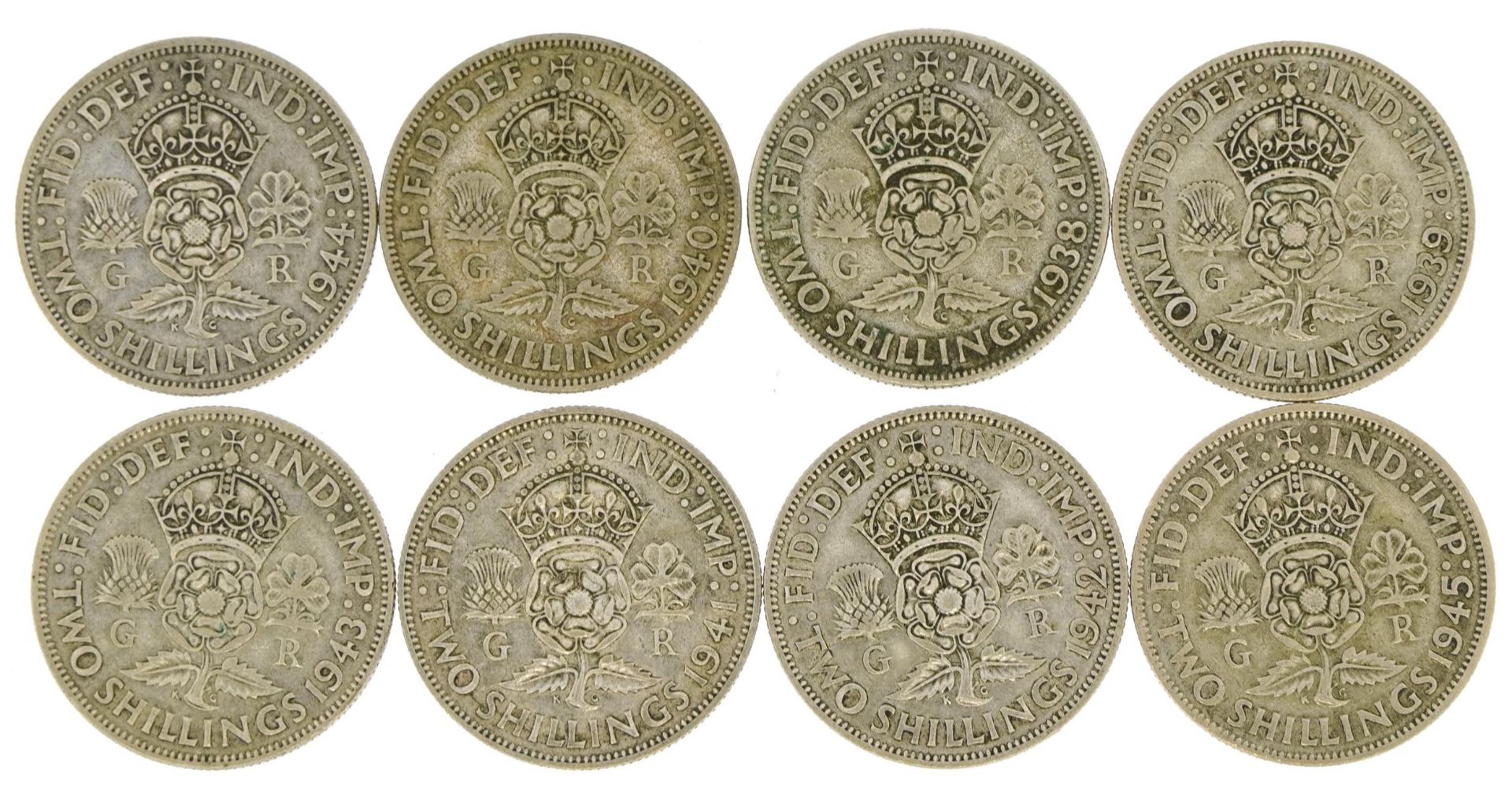 Eight George VI two shillings, 1938 - 1945, 89.6g - Bild 2 aus 4