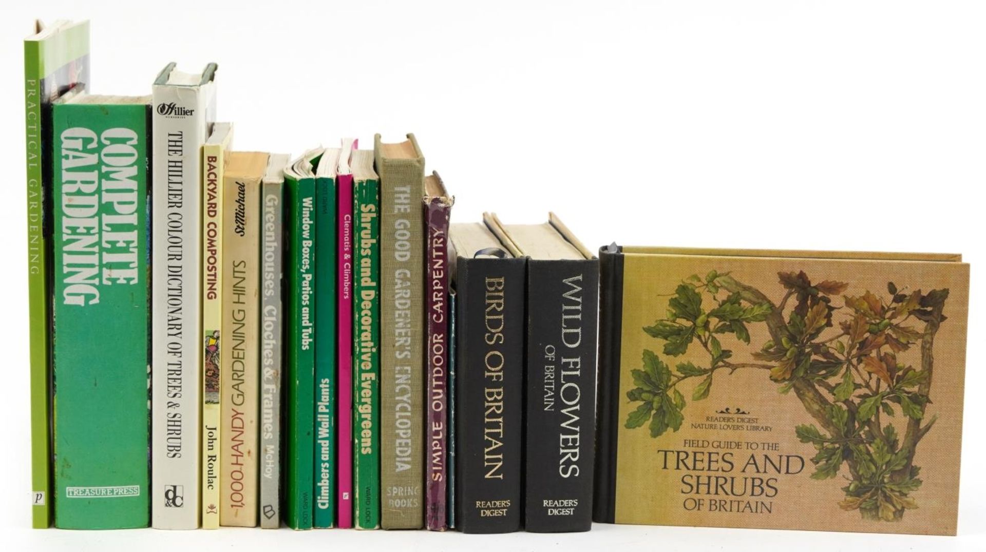 Books on gardening including The Complete Gardening, The Hillier Colour Dictionary of Trees and