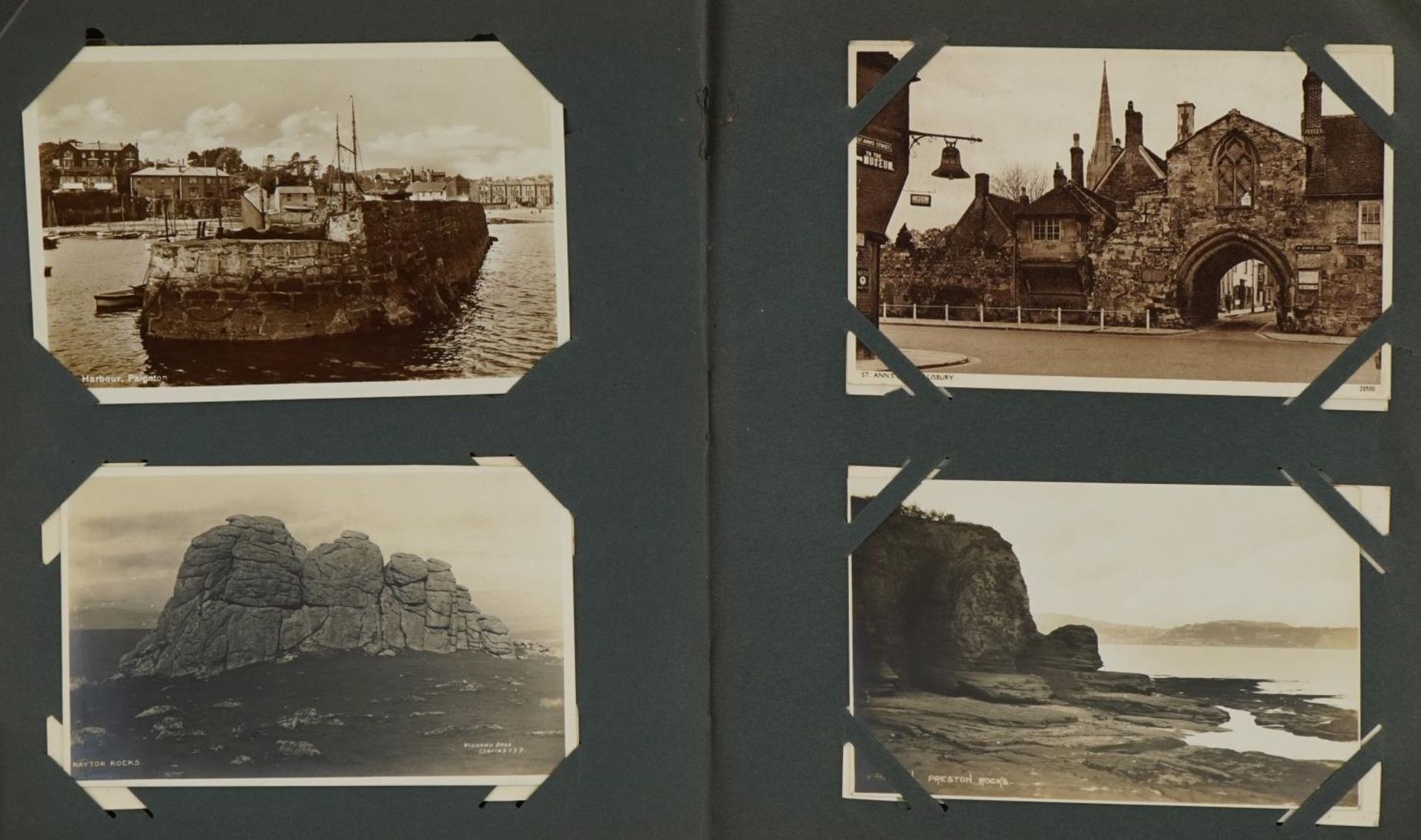 Edwardian and later postcards arranged in an album, some photographic including Hastings, Dunster, - Bild 2 aus 6