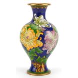 Chinese cloisonne vase enamelled with flowers, character marks to the base, 21cm high