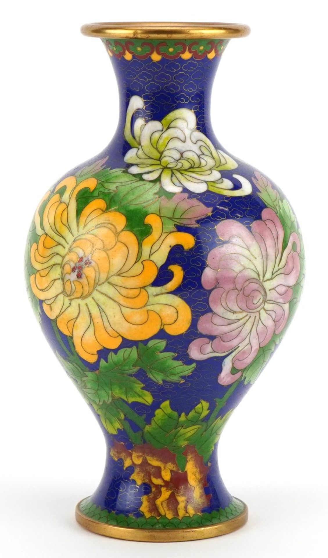 Chinese cloisonne vase enamelled with flowers, character marks to the base, 21cm high