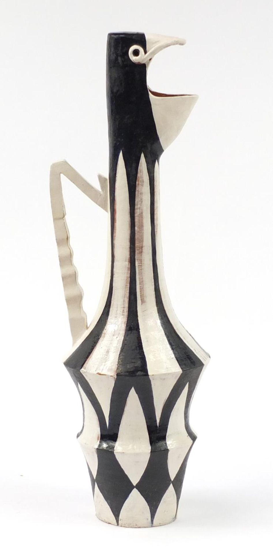 Contemporary hand painted pottery pitcher in the form of a bird, 56.5cm high - Image 4 of 7