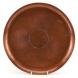 Newlyn, Arts & Crafts beaten copper circular tray, impressed Newlyn, 33cm in diameter