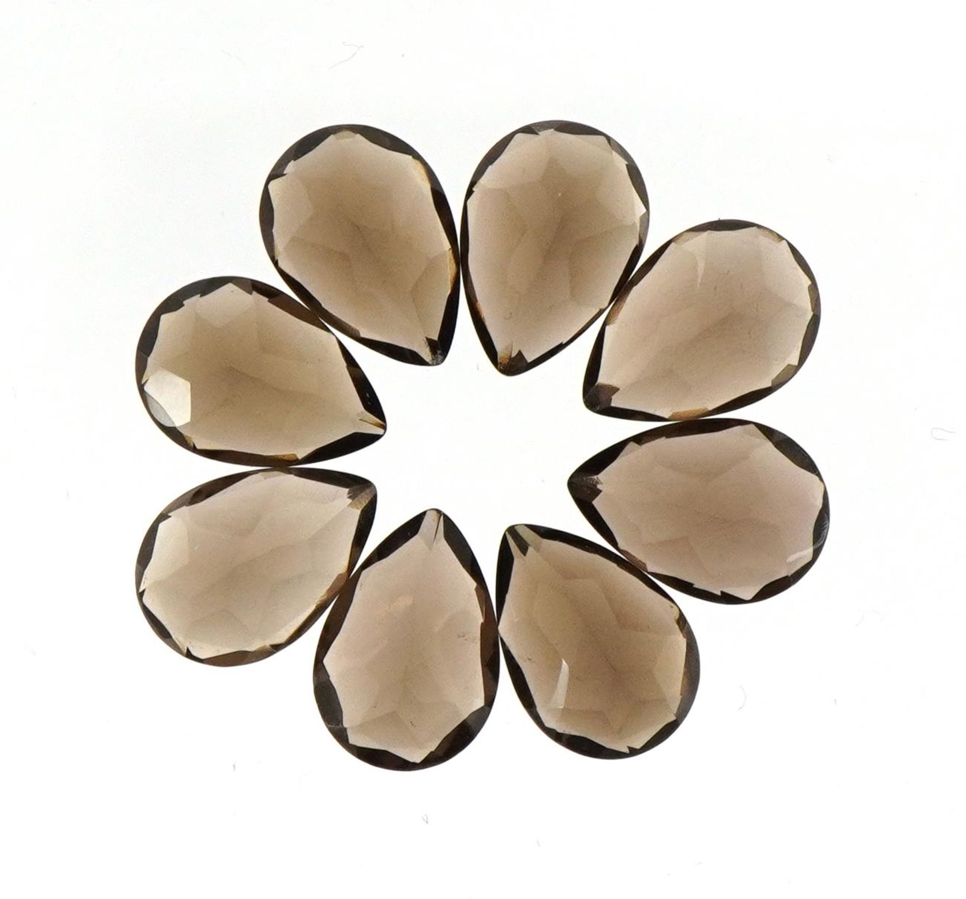 Eight pear cut smoky quartz gemstones, total 15.36 carat