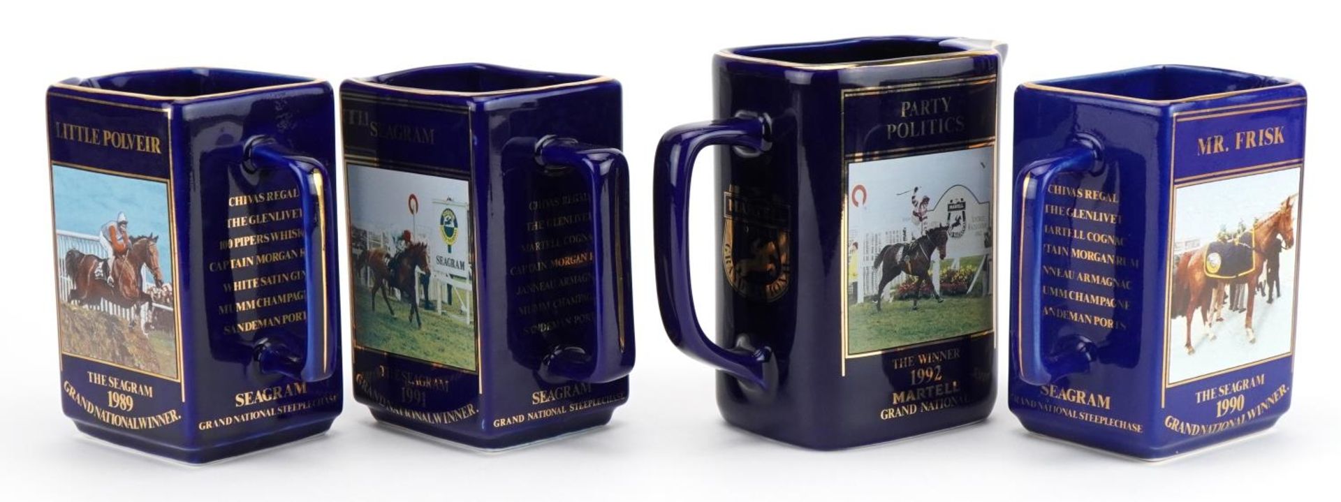 Four Seagram by Gold Print Potteries Grand National equestrian jugs including Mr Frisk limited - Image 3 of 4