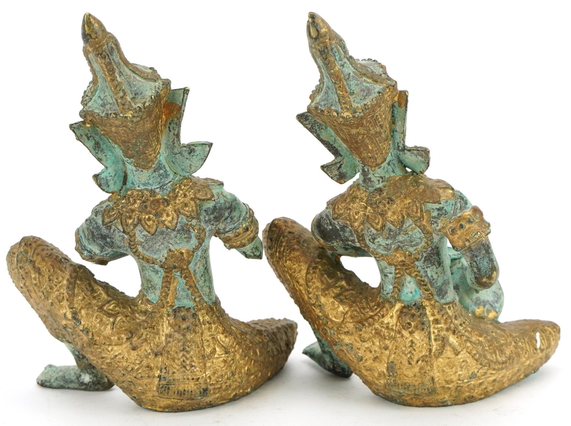 Pair of Thai partially gilt bronze figures of Buddha, 15cm high - Bild 2 aus 3