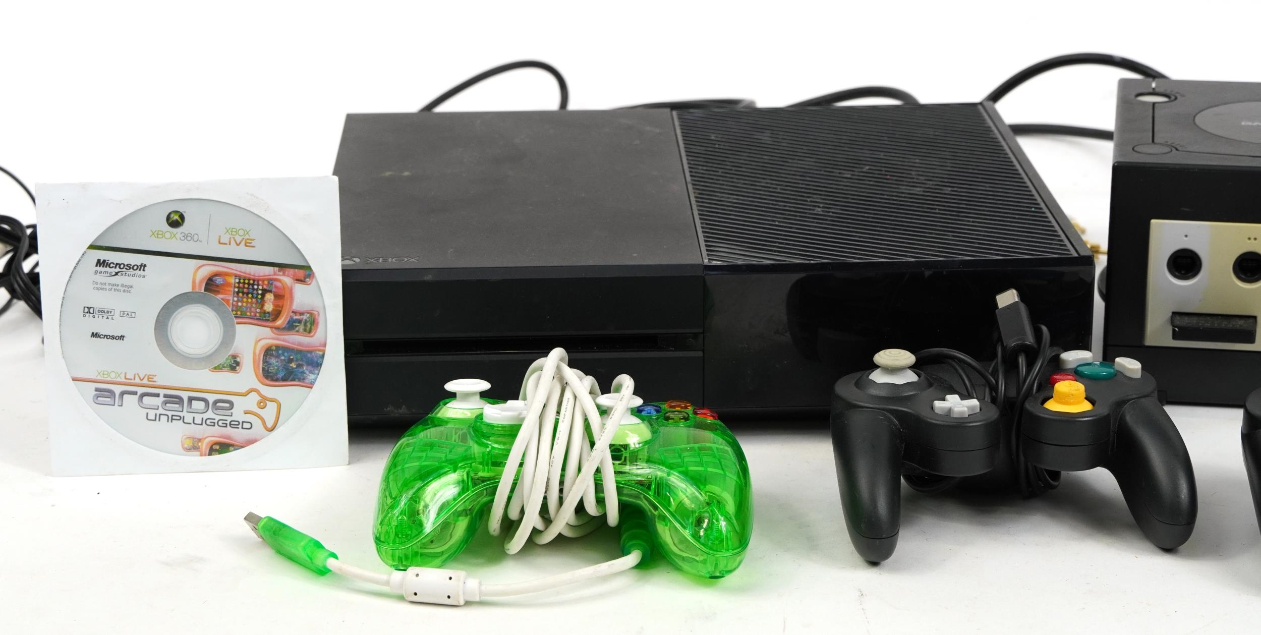 Three games consoles with controllers comprising Play Station 3, Nintendo Gamecube and Xbox - Image 2 of 3